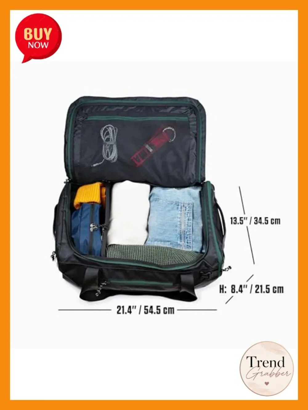 Convertible Travel Duffle Bag 40L Backpack Weekend Gym Carry-On Laptop Shoe